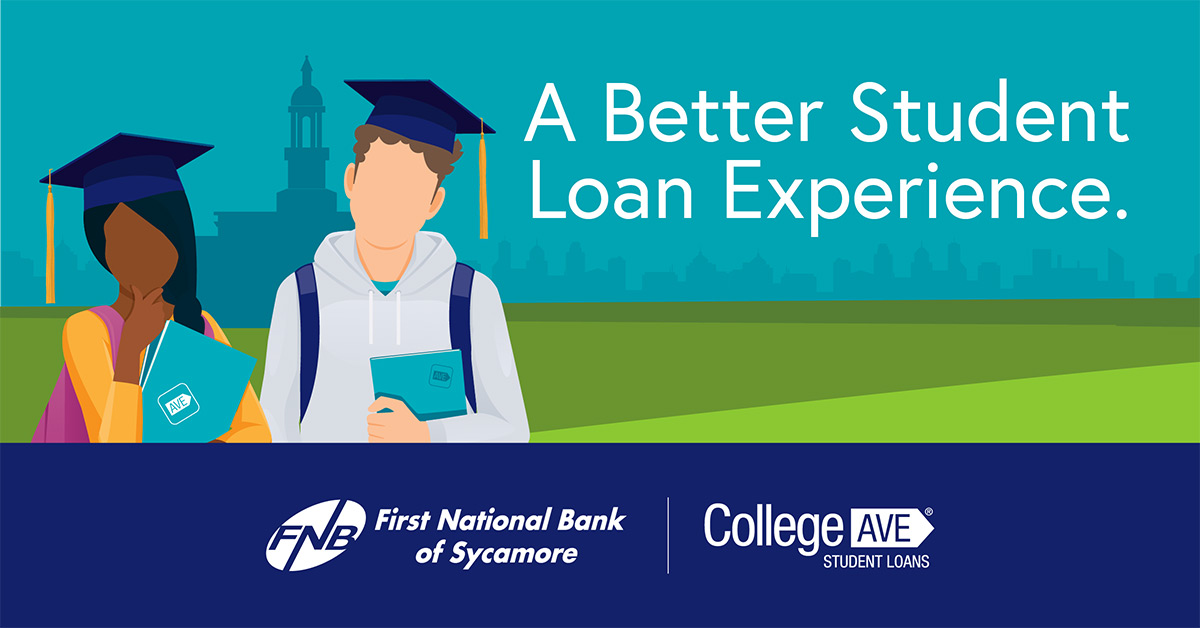 Color illustration of garduating students with slogan - A better student loan experience 